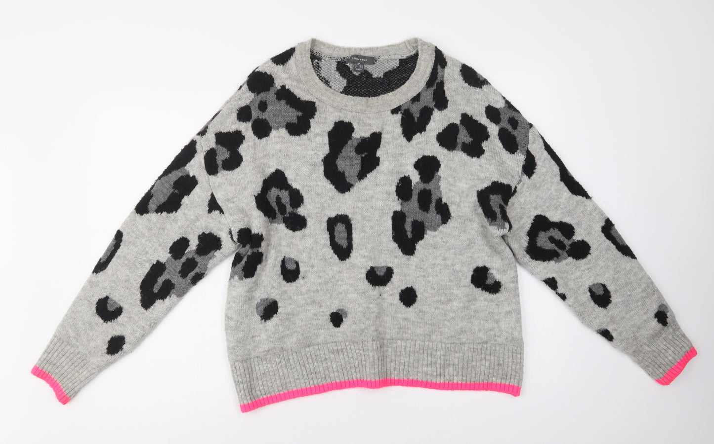 Primark Womens Grey Crew Neck Animal Print Acrylic Pullover Jumper Size M