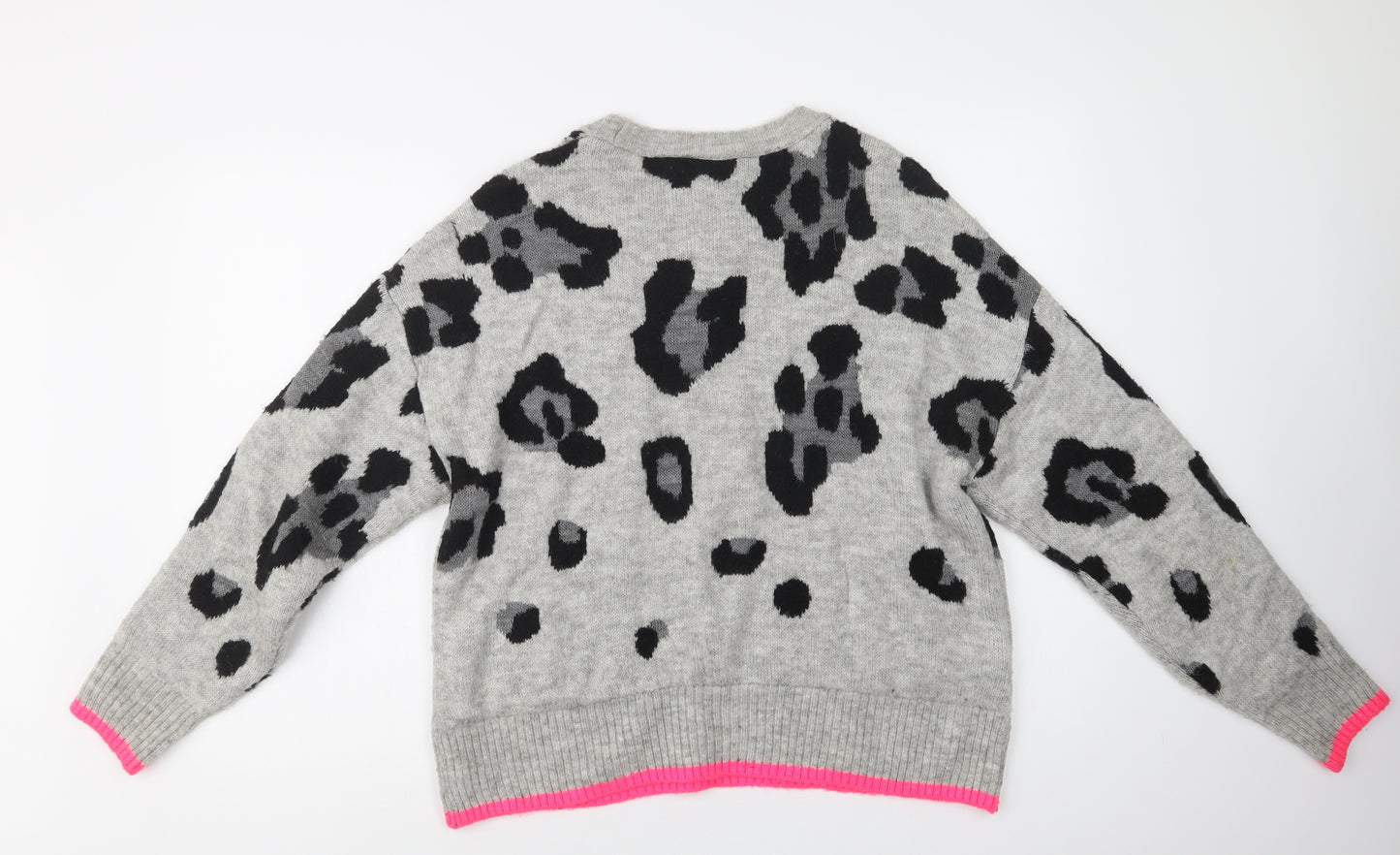 Primark Womens Grey Crew Neck Animal Print Acrylic Pullover Jumper Size M