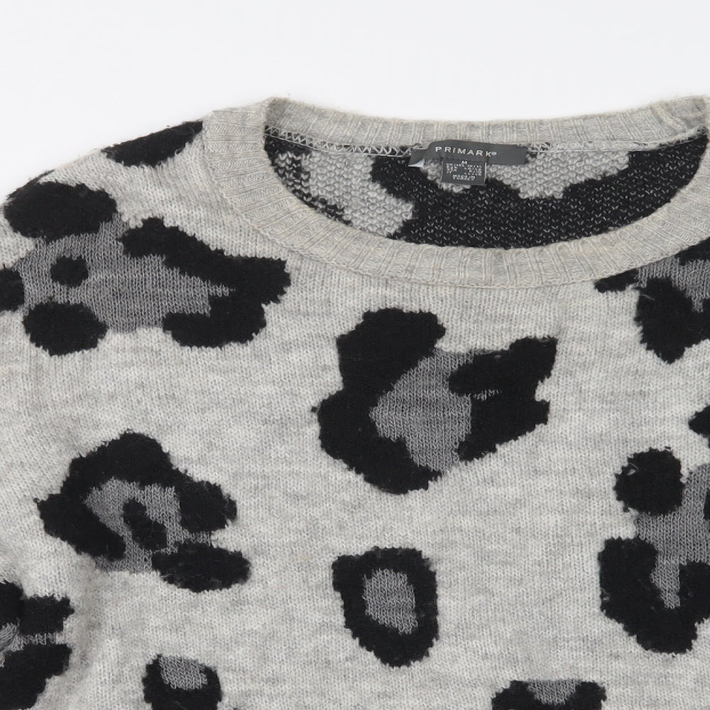 Primark Womens Grey Crew Neck Animal Print Acrylic Pullover Jumper Size M
