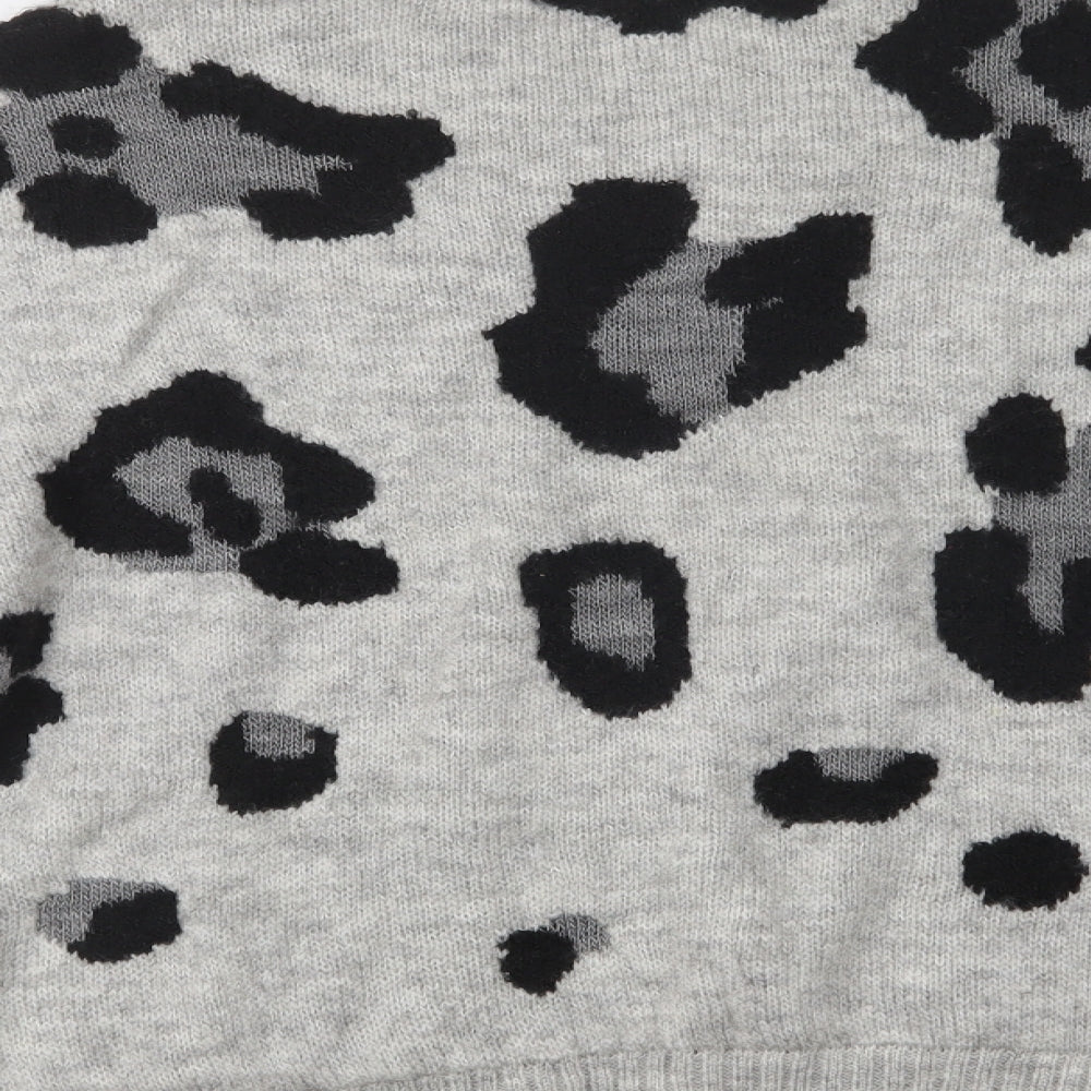 Primark Womens Grey Crew Neck Animal Print Acrylic Pullover Jumper Size M