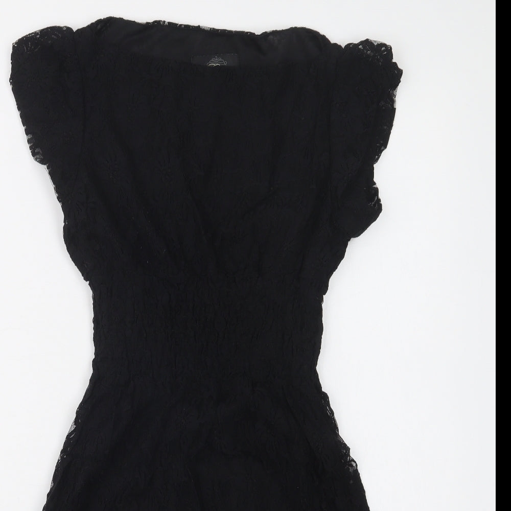 Madame Rage Womens Black  Polyester Fit & Flare  Size 10  Boat Neck  - Lace Overlay
