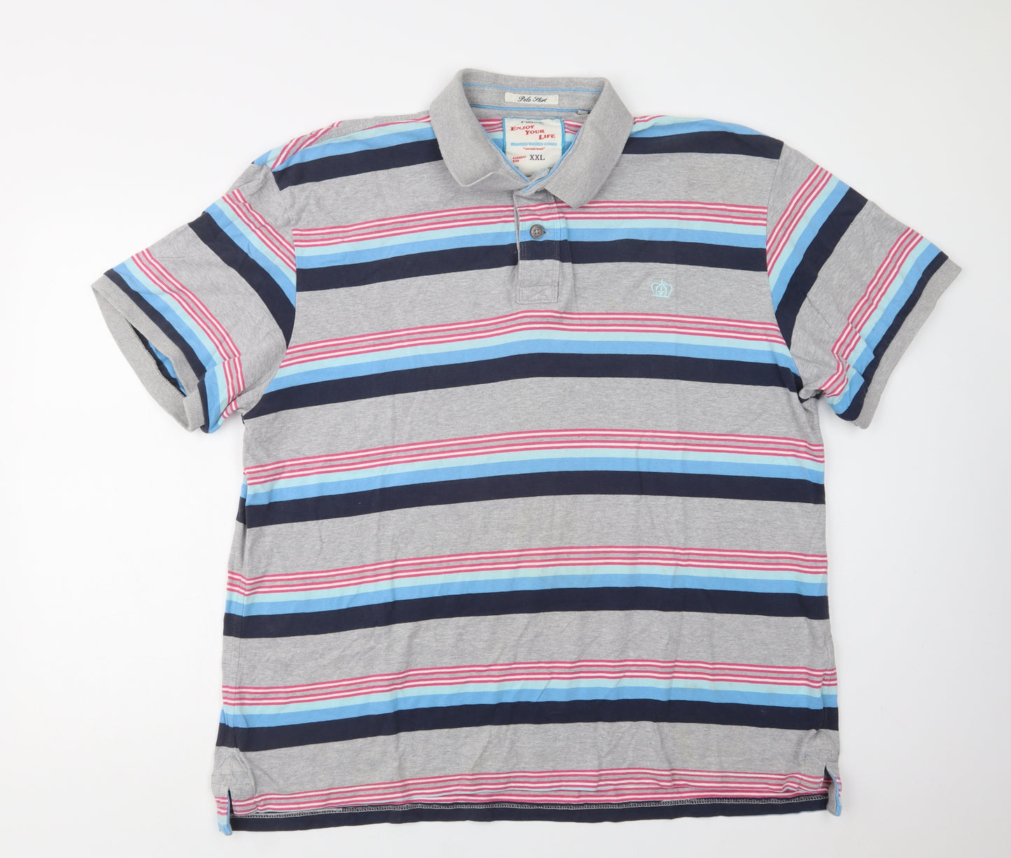 NEXT Mens Multicoloured Striped Cotton  Polo Size 2XL Collared Button