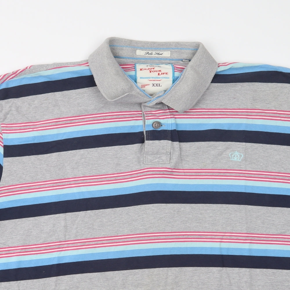NEXT Mens Multicoloured Striped Cotton  Polo Size 2XL Collared Button
