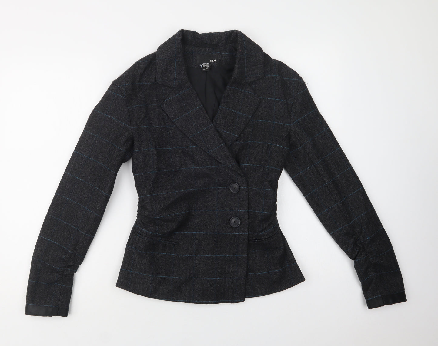 H&M Womens Grey Check  Jacket Blazer Size 8  Button