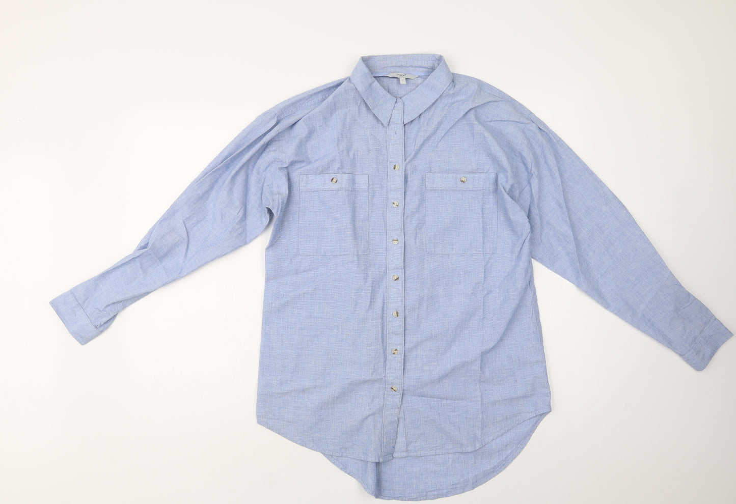 NEXT Womens Blue  Cotton Basic Button-Up Size 12 Collared
