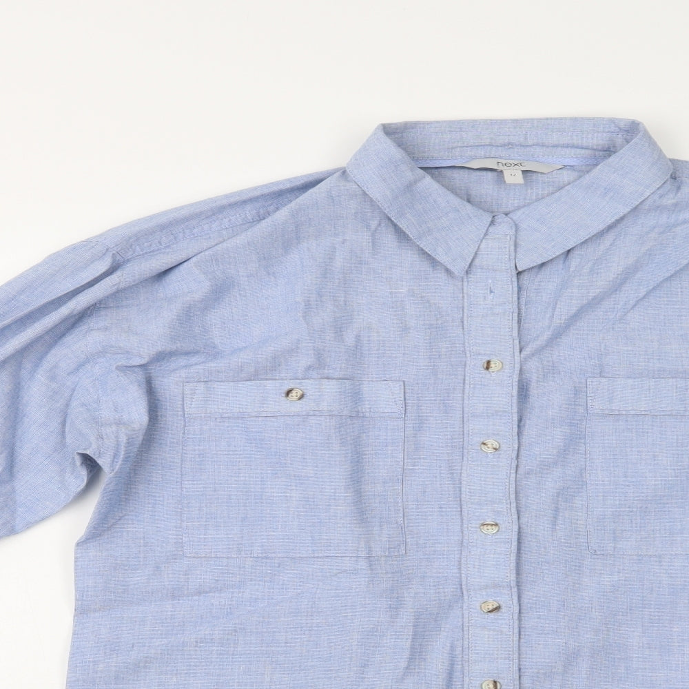 NEXT Womens Blue  Cotton Basic Button-Up Size 12 Collared