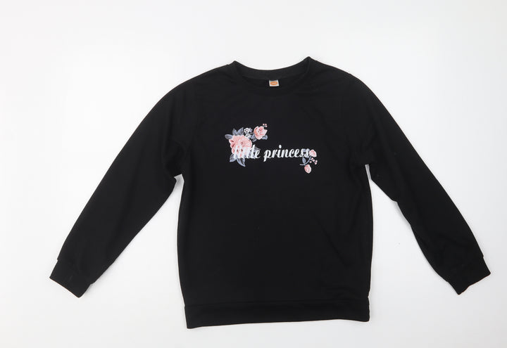 SheIn Girls Black  Cotton Pullover Sweatshirt Size 14-15 Years