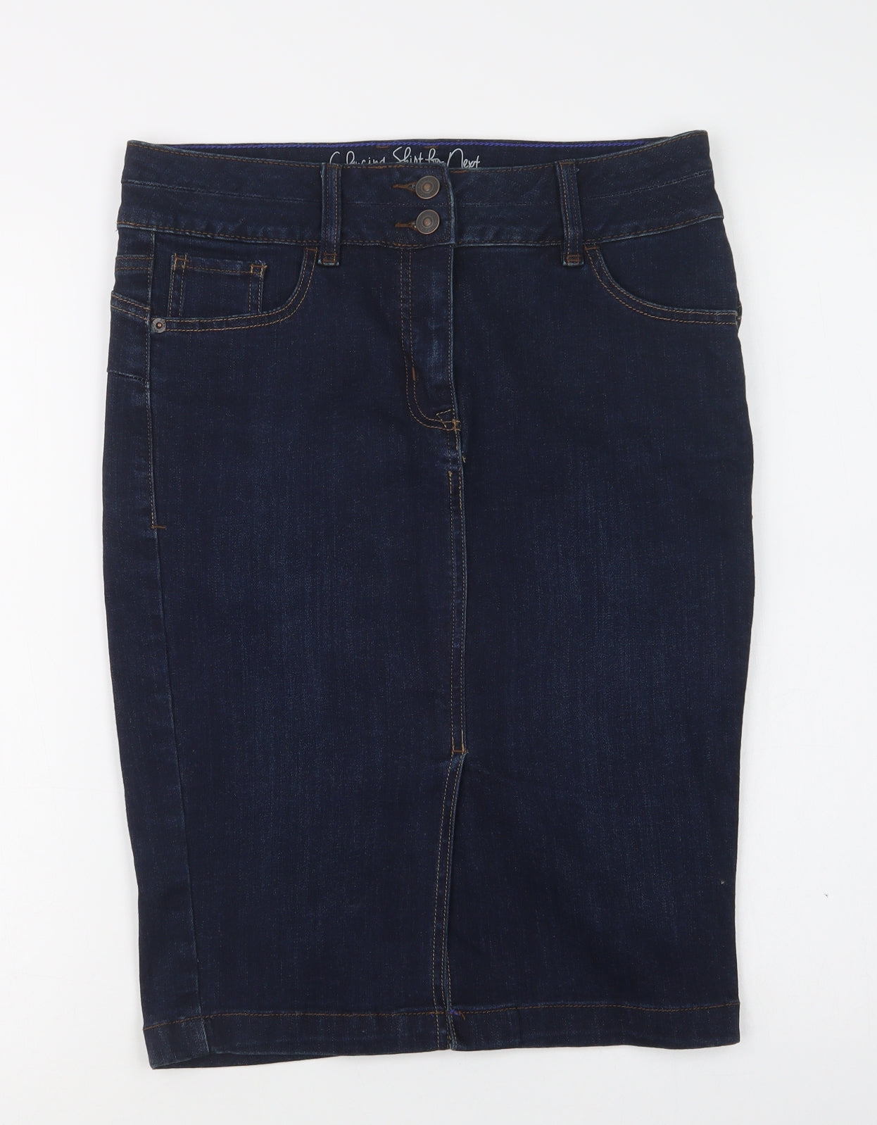 NEXT Womens Blue  Cotton Straight & Pencil Skirt Size 10   Button
