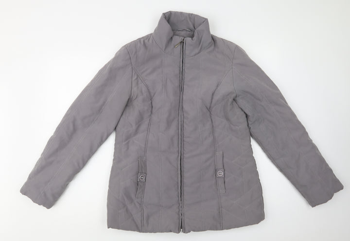 Authentic Womens Grey Quilted Jacket Size M Zip