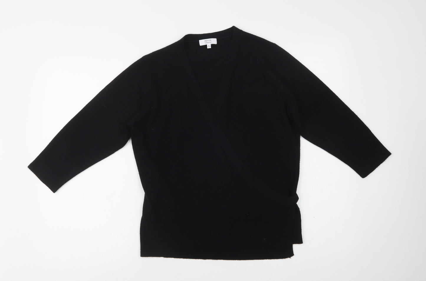 Debenhams Womens Black V-Neck  Acrylic Wrap Jumper Size 16