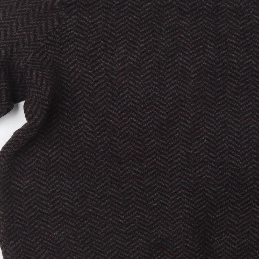 M&S Mens Grey Crew Neck Herringbone Acrylic Pullover Jumper Size L