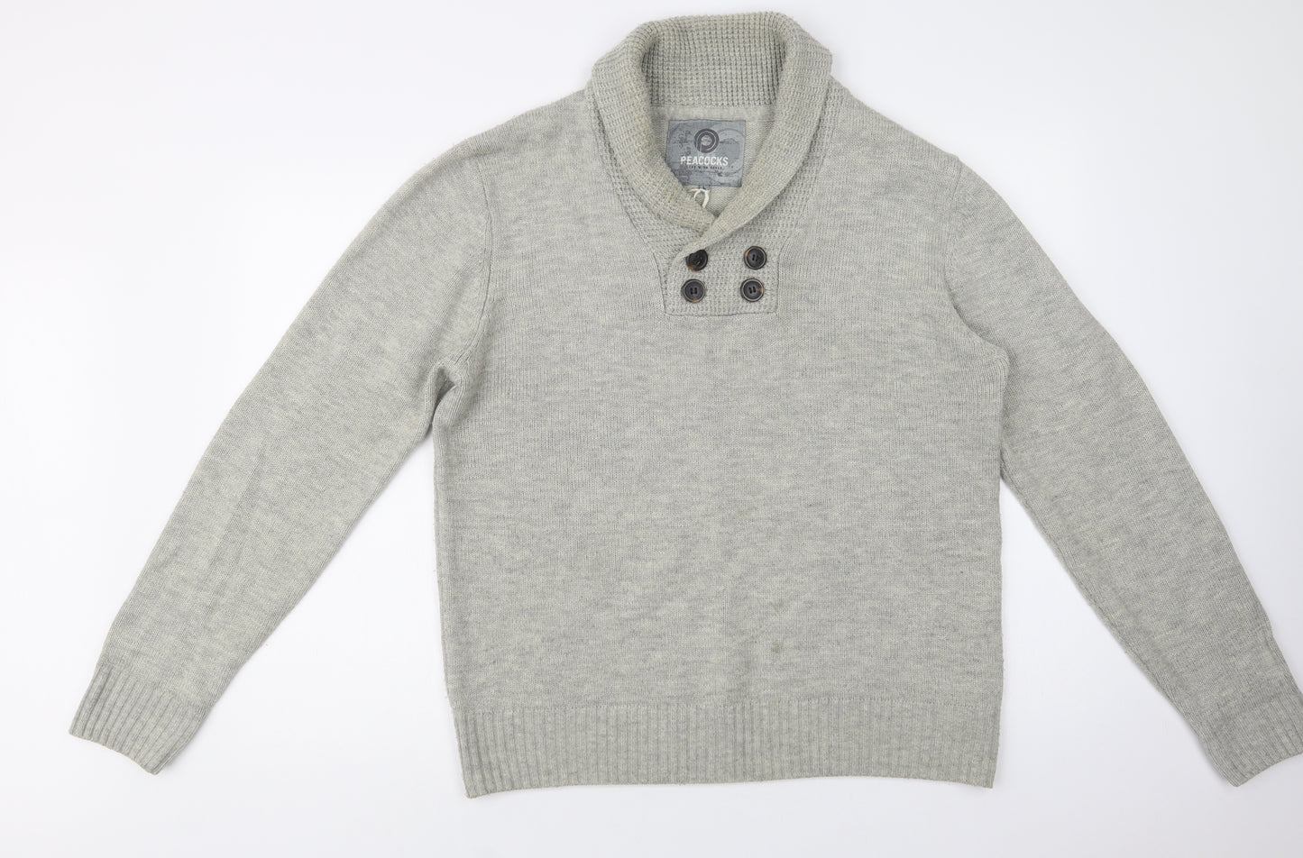Peacocks Mens Beige Collared  Acrylic Pullover Jumper Size L