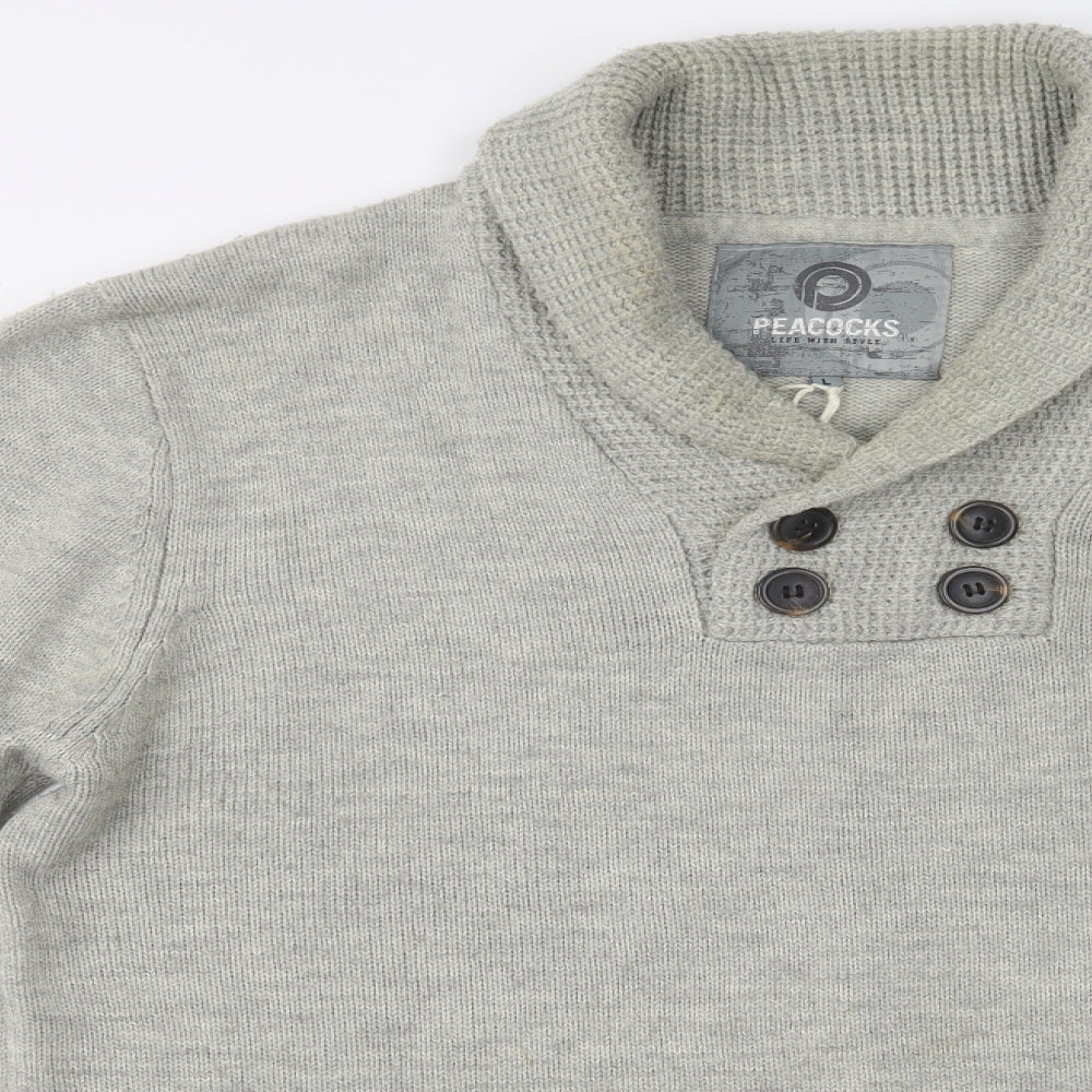 Peacocks Mens Beige Collared  Acrylic Pullover Jumper Size L