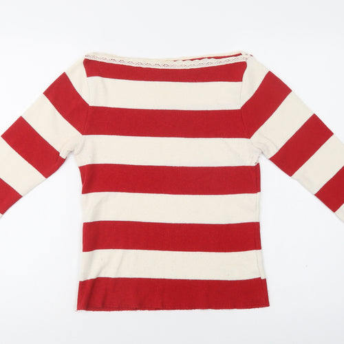St Ambecco Womens Red Boat Neck Striped Cotton Pullover Jumper Size S