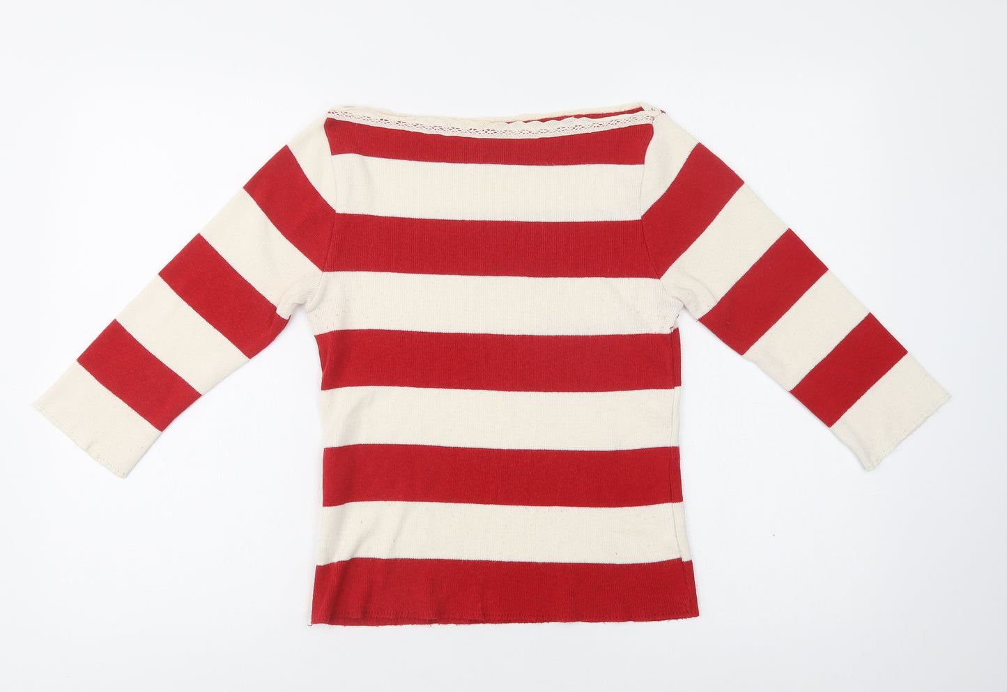 St Ambecco Womens Red Boat Neck Striped Cotton Pullover Jumper Size S