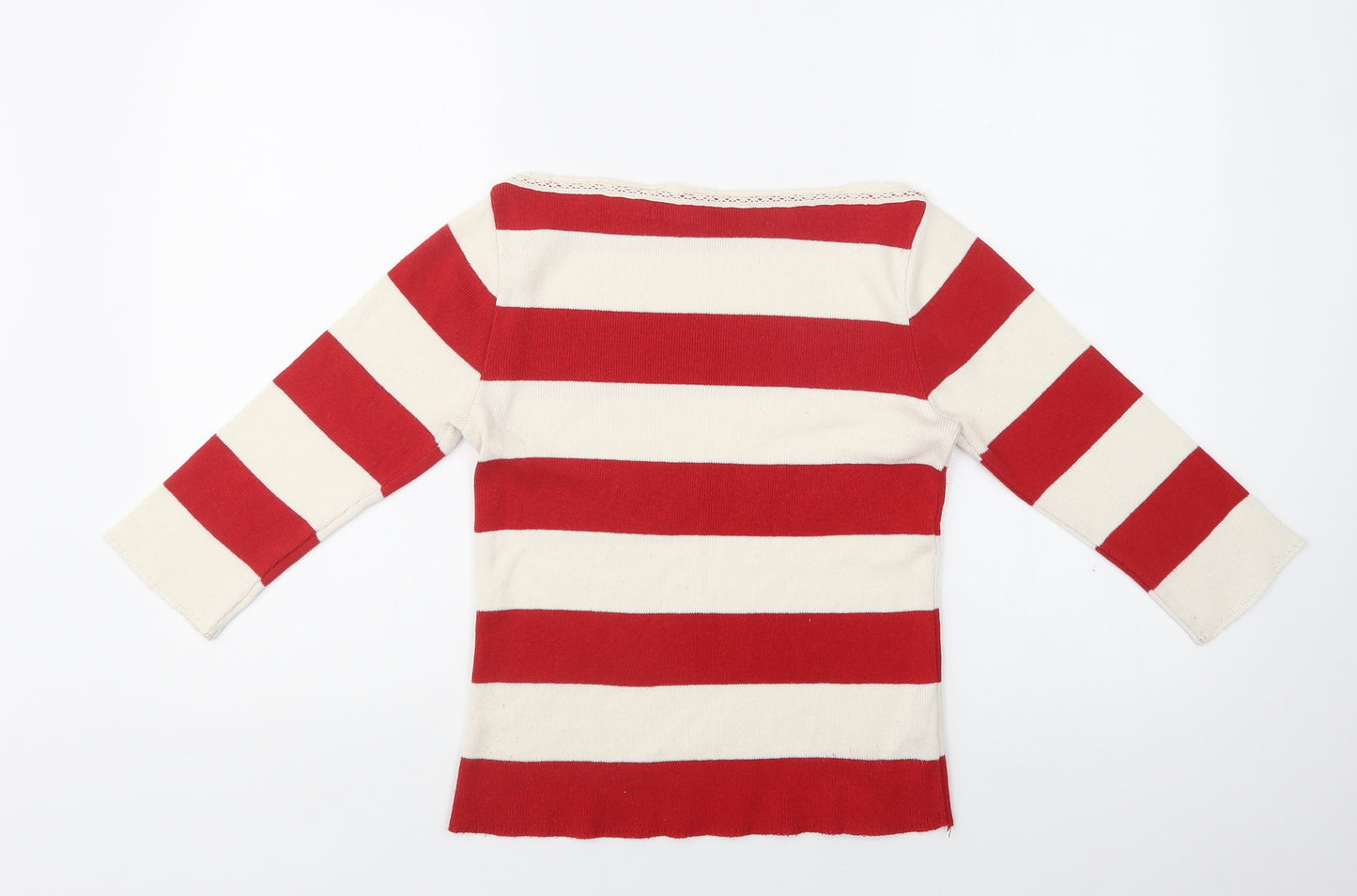 St Ambecco Womens Red Boat Neck Striped Cotton Pullover Jumper Size S