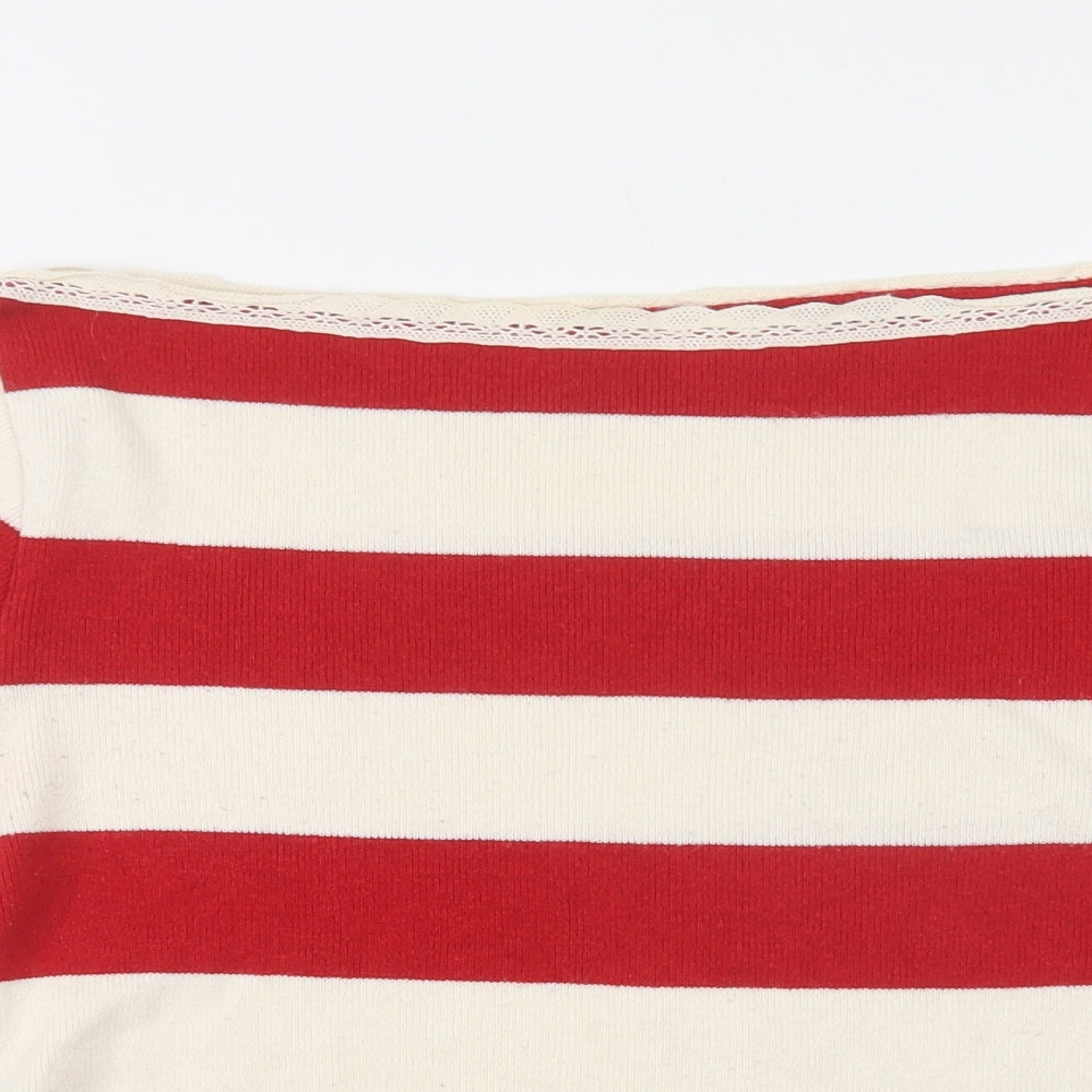 St Ambecco Womens Red Boat Neck Striped Cotton Pullover Jumper Size S
