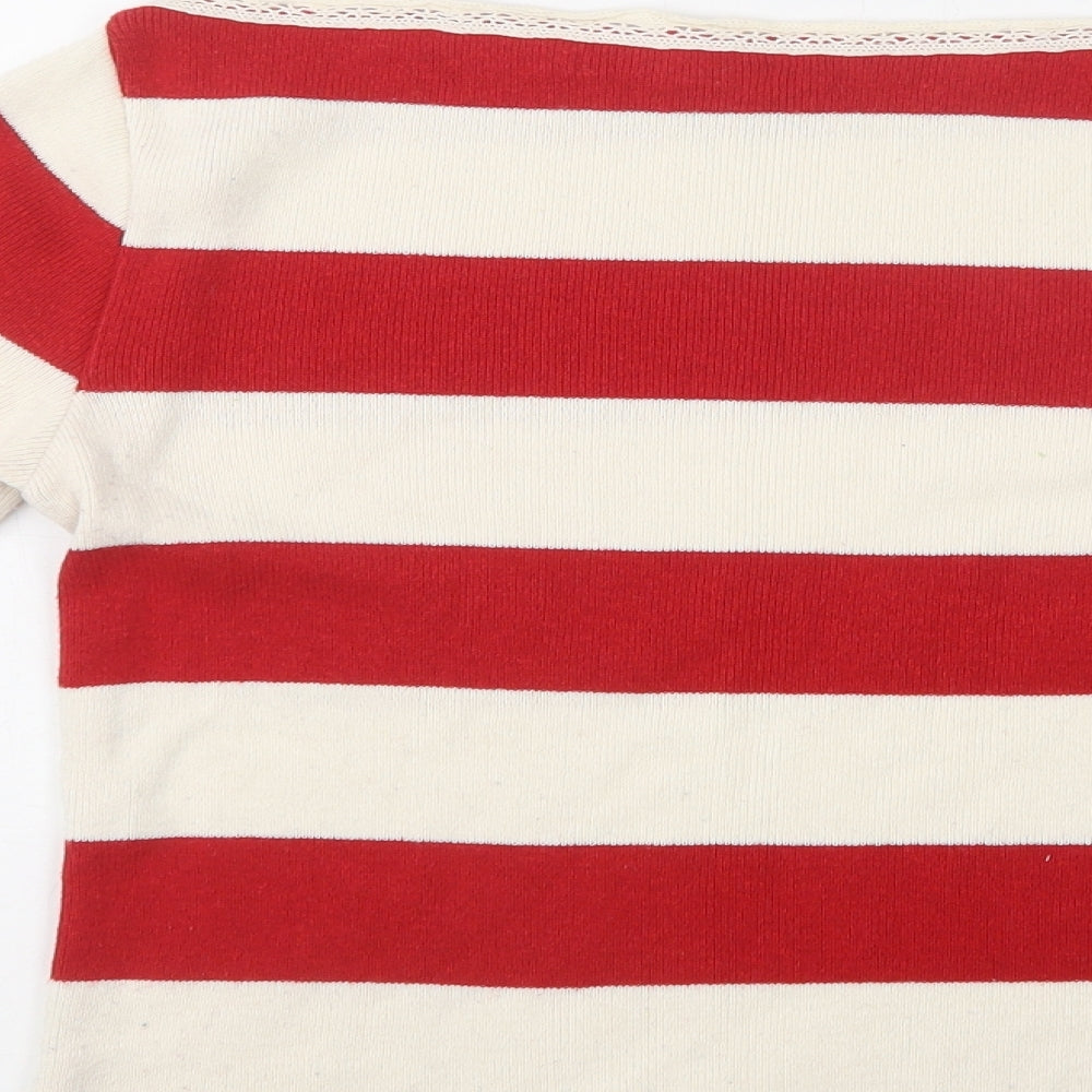 St Ambecco Womens Red Boat Neck Striped Cotton Pullover Jumper Size S