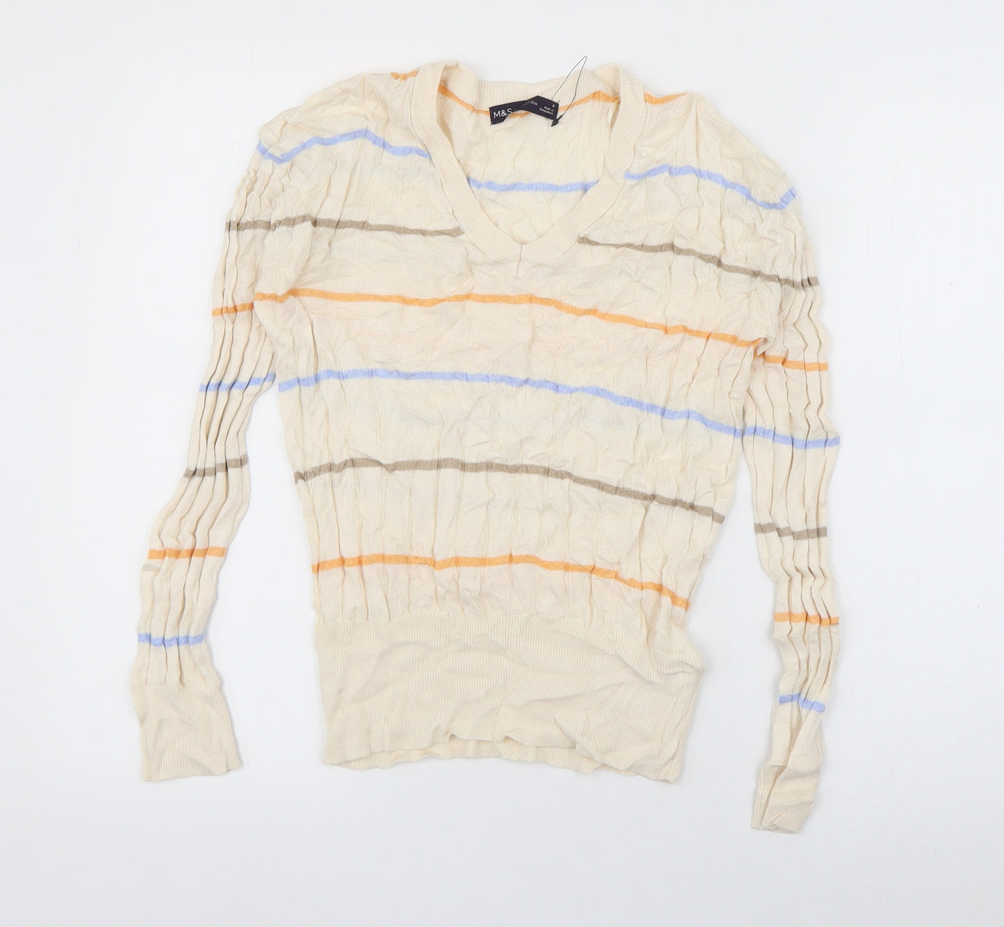 Marks and Spencer Womens Ivory Boat Neck Striped Cotton Pullover Jumper Size S