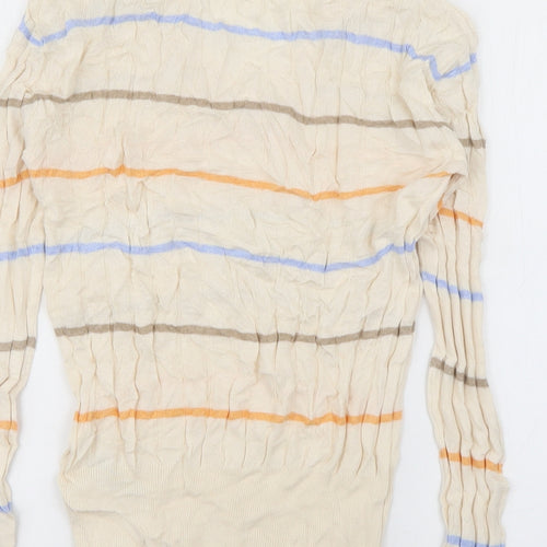 Marks and Spencer Womens Ivory Boat Neck Striped Cotton Pullover Jumper Size S