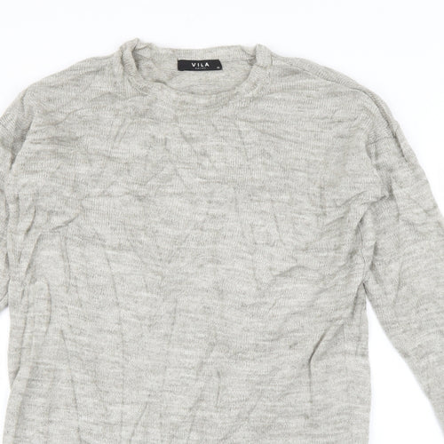 VILA Womens Beige Crew Neck  Acrylic Pullover Jumper Size XS