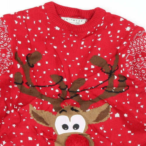 F&F Mens Red Round Neck  Acrylic Pullover Jumper Size XS   - Rudolph