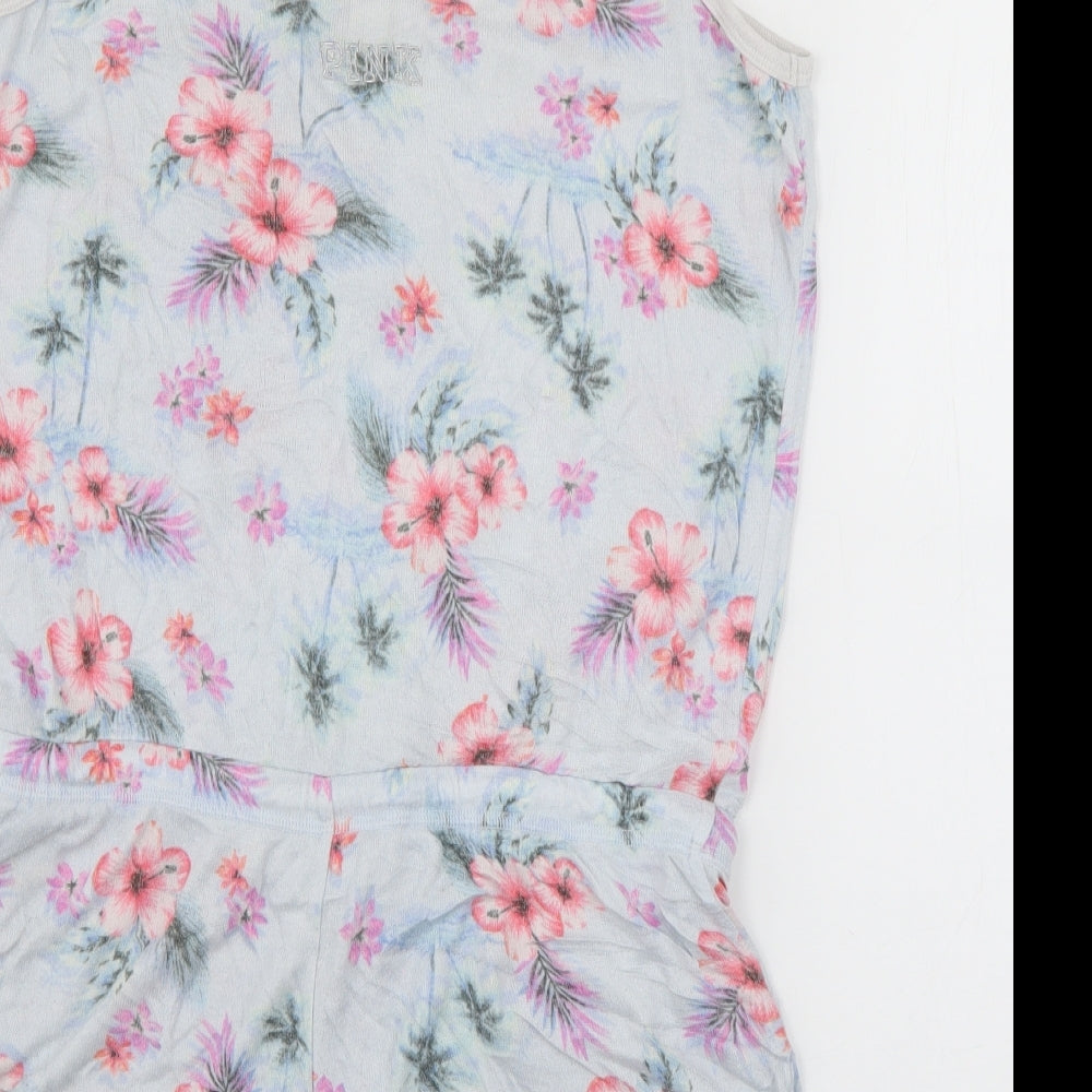 PINK Womens Blue Floral Viscose Top One Piece Size S