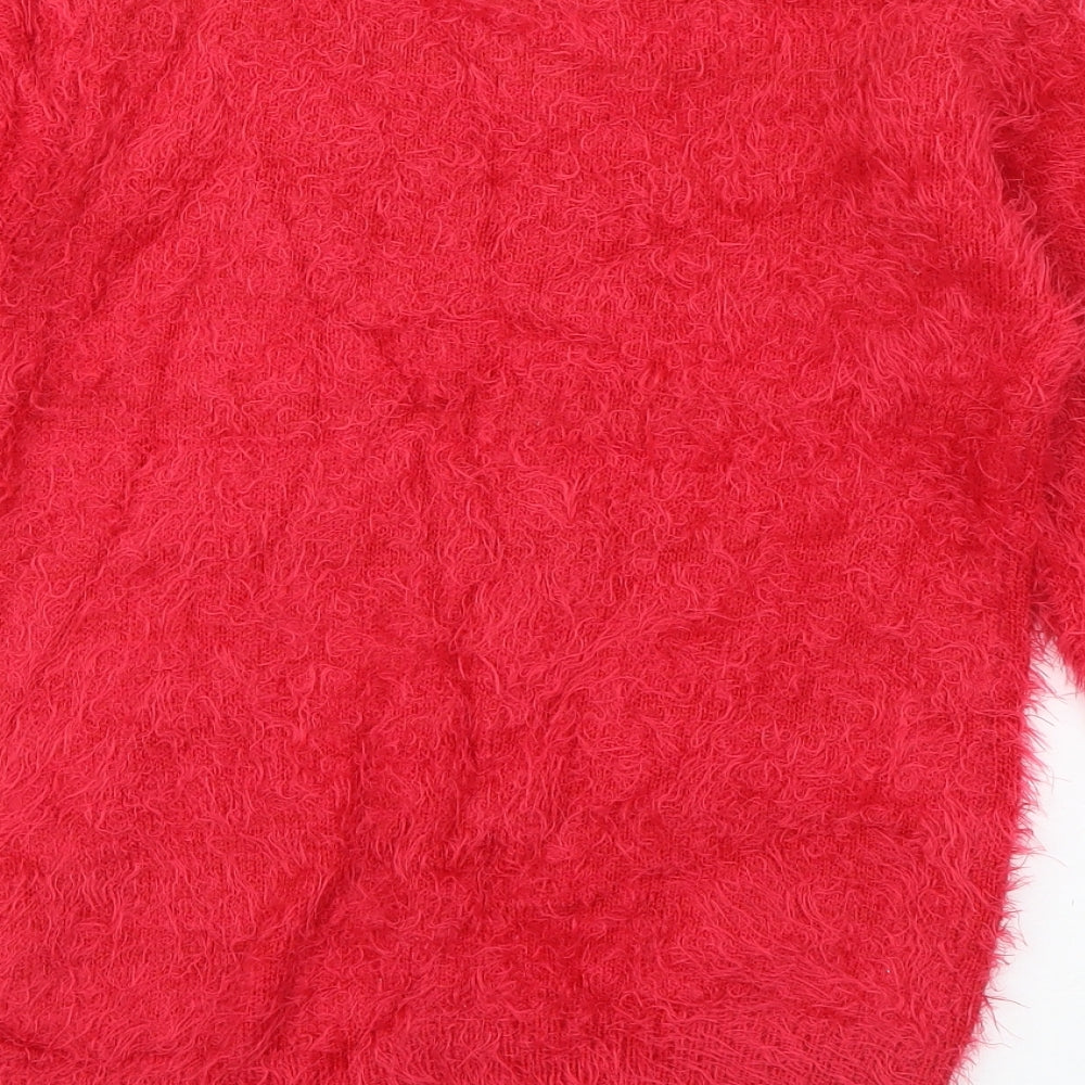Priamrk Girls Red Round Neck  Nylon Pullover Jumper Size 9-10 Years  Pullover - Rudolph