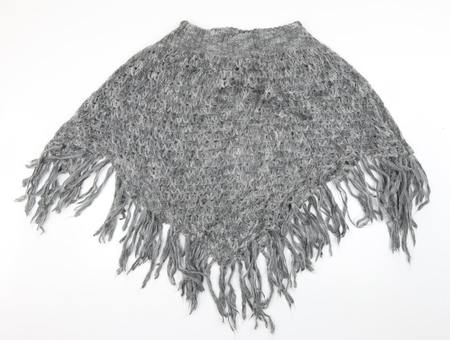 Preworn Womens Grey Boat Neck  Acrylic Pullover Jumper One Size   - Poncho