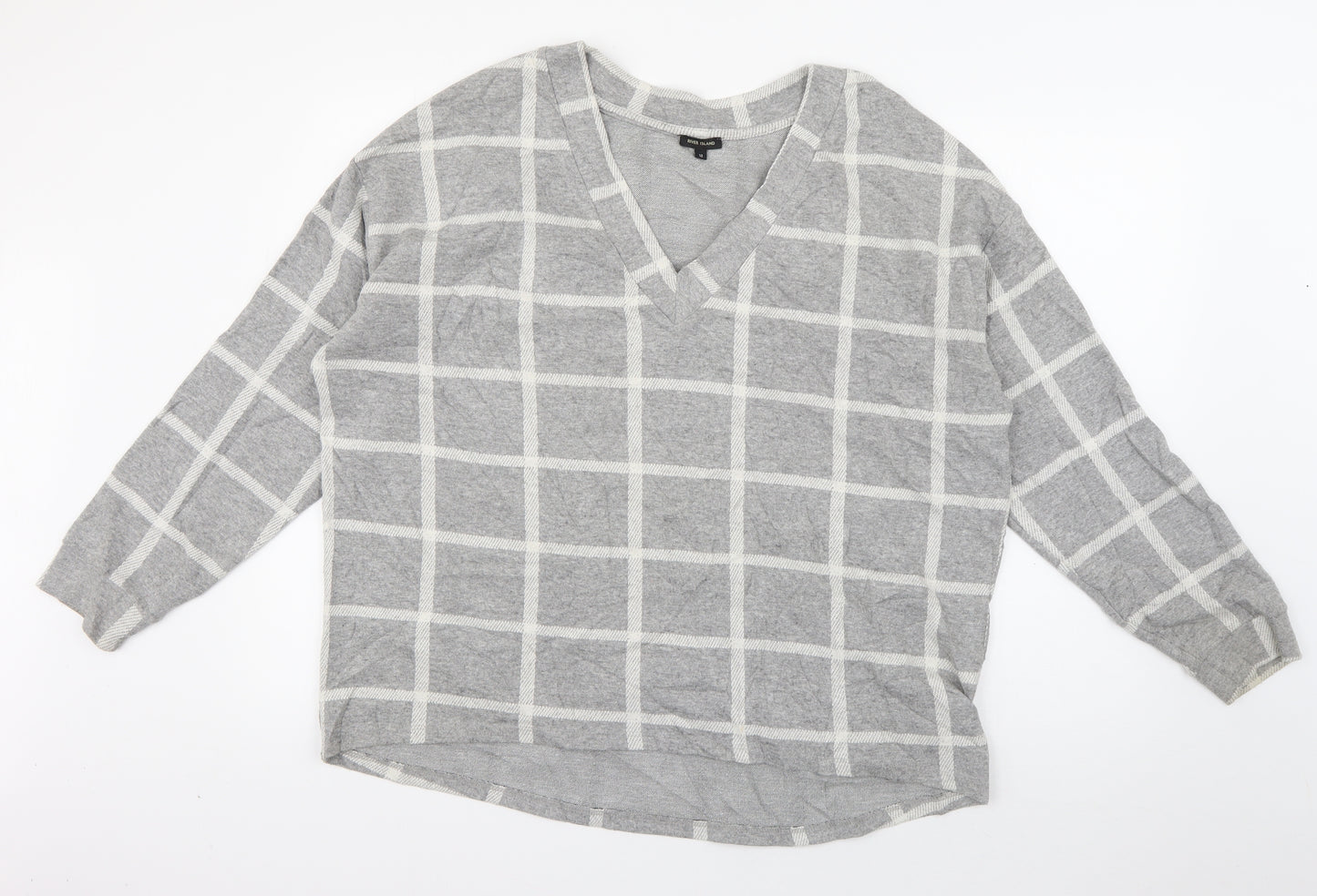 River Island Womens Grey Check Polyester Pullover Sweatshirt Size 12  Pullover