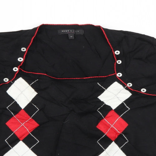 NEXT Womens Black Argyle/Diamond Viscose Basic T-Shirt Size 14 Square Neck