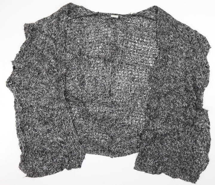 JUNAROSE Womens Grey V-Neck Acrylic Cardigan Jumper Size S