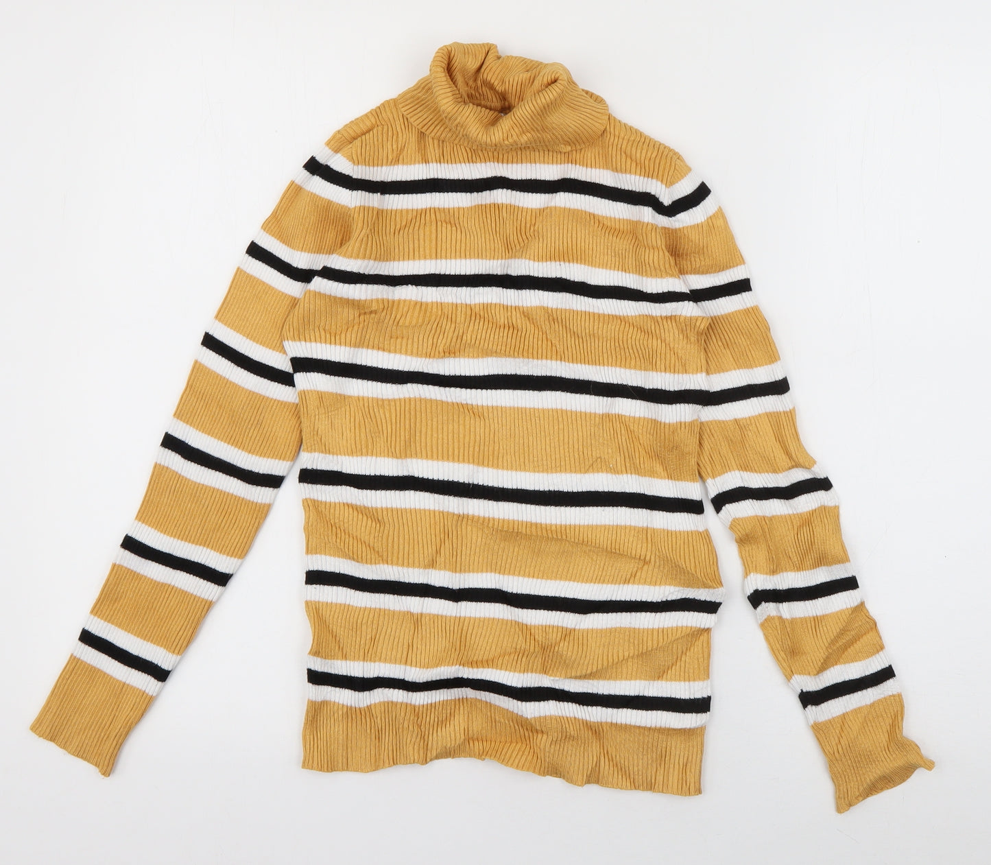 Primark Girls Yellow Roll Neck Striped Viscose Pullover Jumper Size 12-13 Years  Pullover