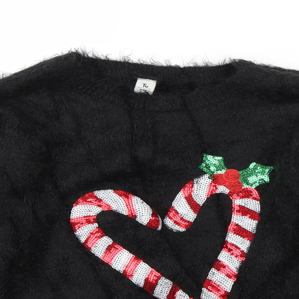 TU Girls Black Round Neck  Polyamide Pullover Jumper Size 12 Years  Pullover - Candy Cane Heart