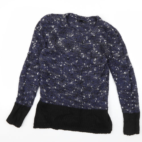 Mango Womens Blue Round Neck  Acrylic Pullover Jumper Size S