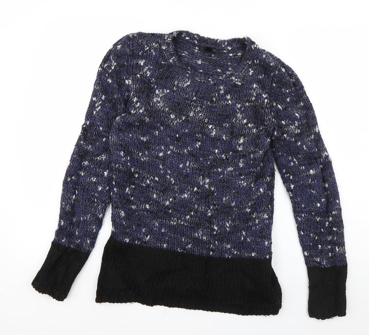Mango Womens Blue Round Neck  Acrylic Pullover Jumper Size S