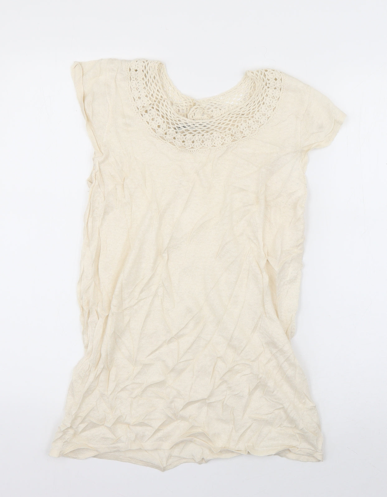 Kookai Womens Ivory  Linen Basic T-Shirt Size M Boat Neck
