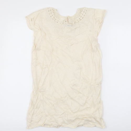 Kookai Womens Ivory  Linen Basic T-Shirt Size M Boat Neck