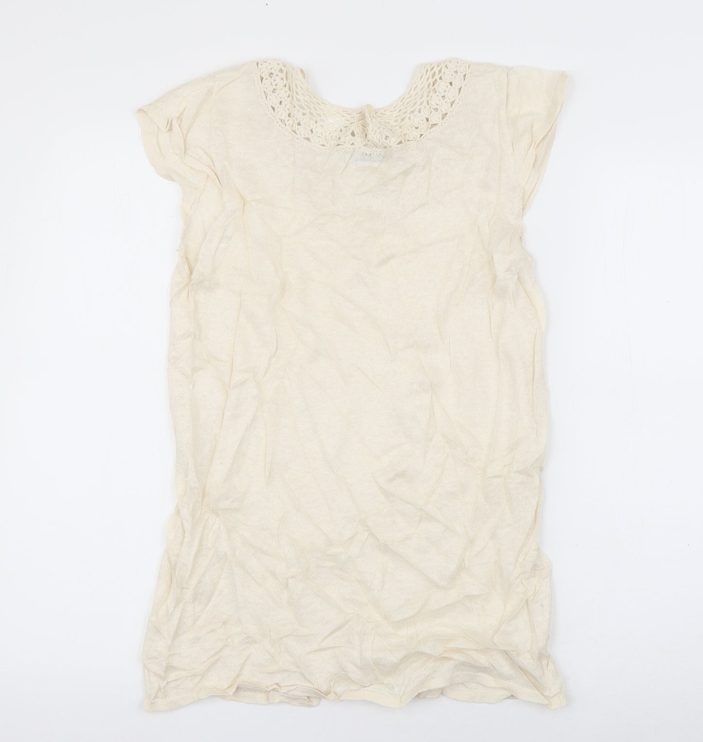 Kookai Womens Ivory  Linen Basic T-Shirt Size M Boat Neck