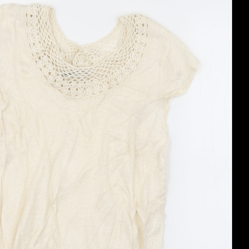 Kookai Womens Ivory  Linen Basic T-Shirt Size M Boat Neck