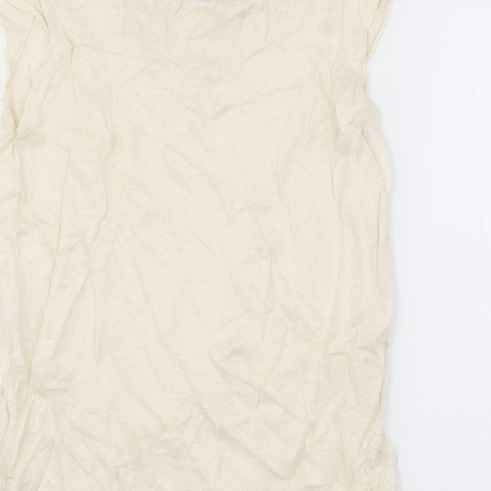Kookai Womens Ivory  Linen Basic T-Shirt Size M Boat Neck