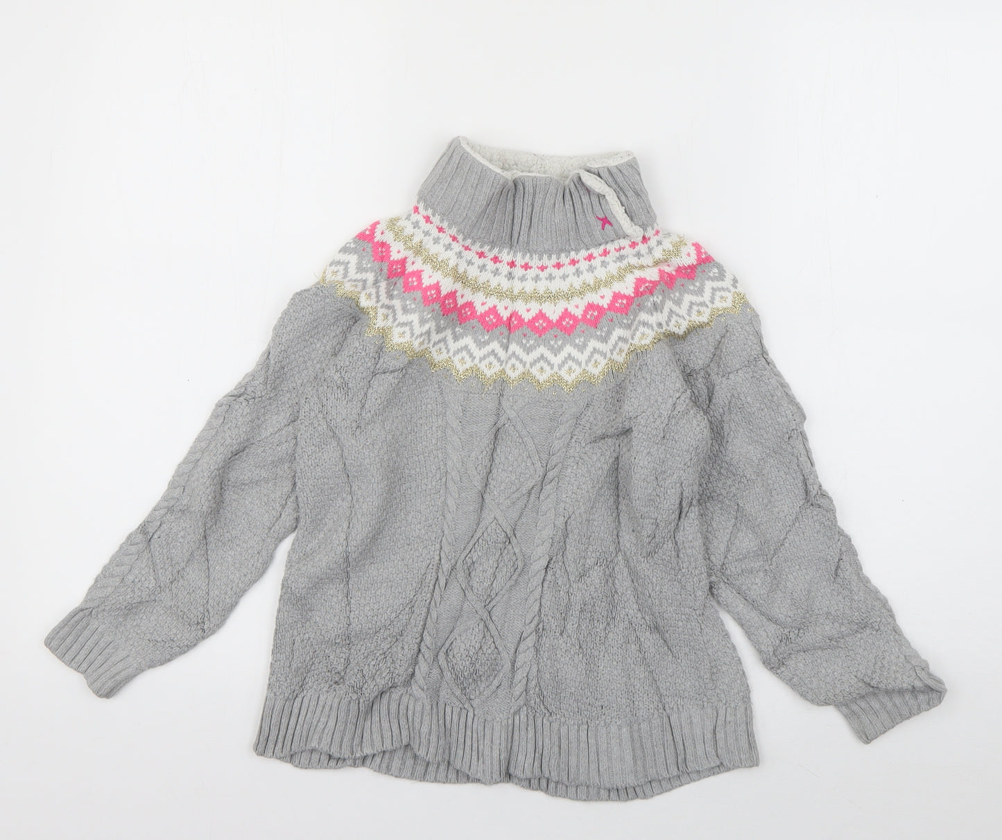 Cynthia Rowley Girls Grey High Neck  Cotton Pullover Jumper Size 7-8 Years  Pullover