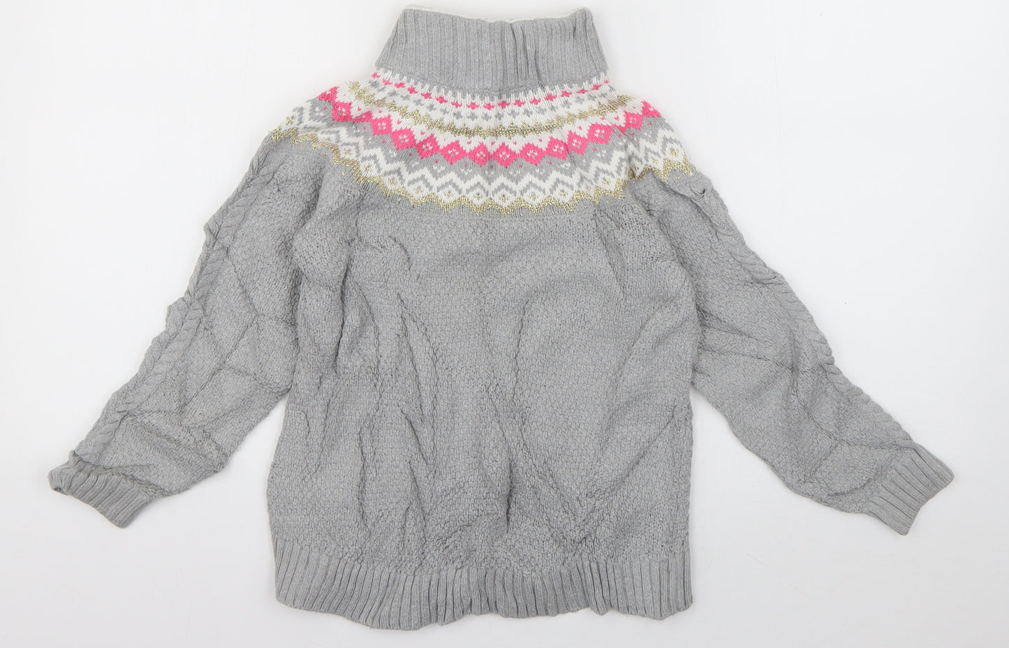 Cynthia Rowley Girls Grey High Neck  Cotton Pullover Jumper Size 7-8 Years  Pullover