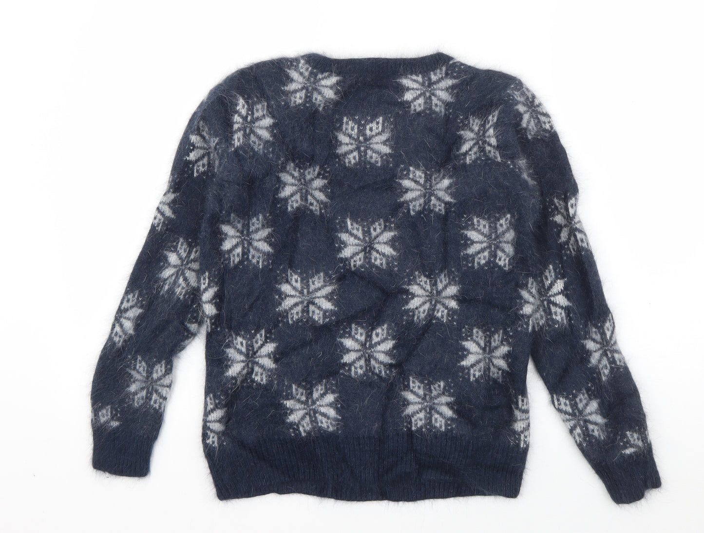 Jack Wills Womens Blue Round Neck Geometric Angora Pullover Jumper Size 10   - Snowflake Print