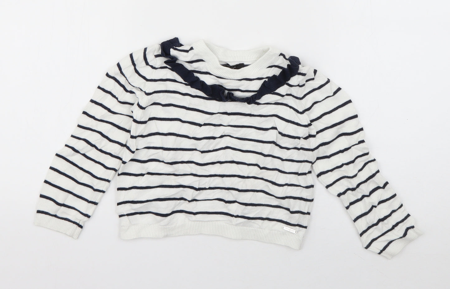 Autograph Girls White Crew Neck Striped Viscose Pullover Jumper Size 5-6 Years  Pullover