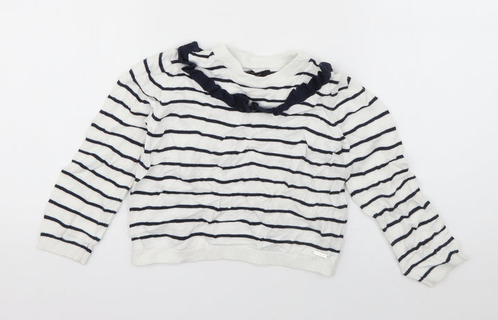 Autograph Girls White Crew Neck Striped Viscose Pullover Jumper Size 5-6 Years  Pullover