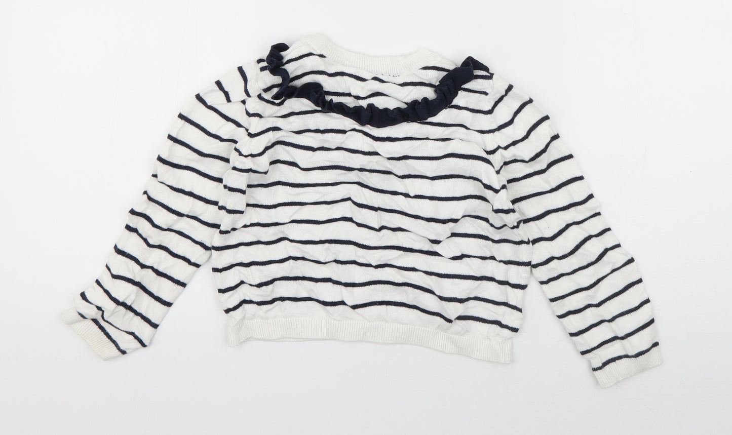 Autograph Girls White Crew Neck Striped Viscose Pullover Jumper Size 5-6 Years  Pullover