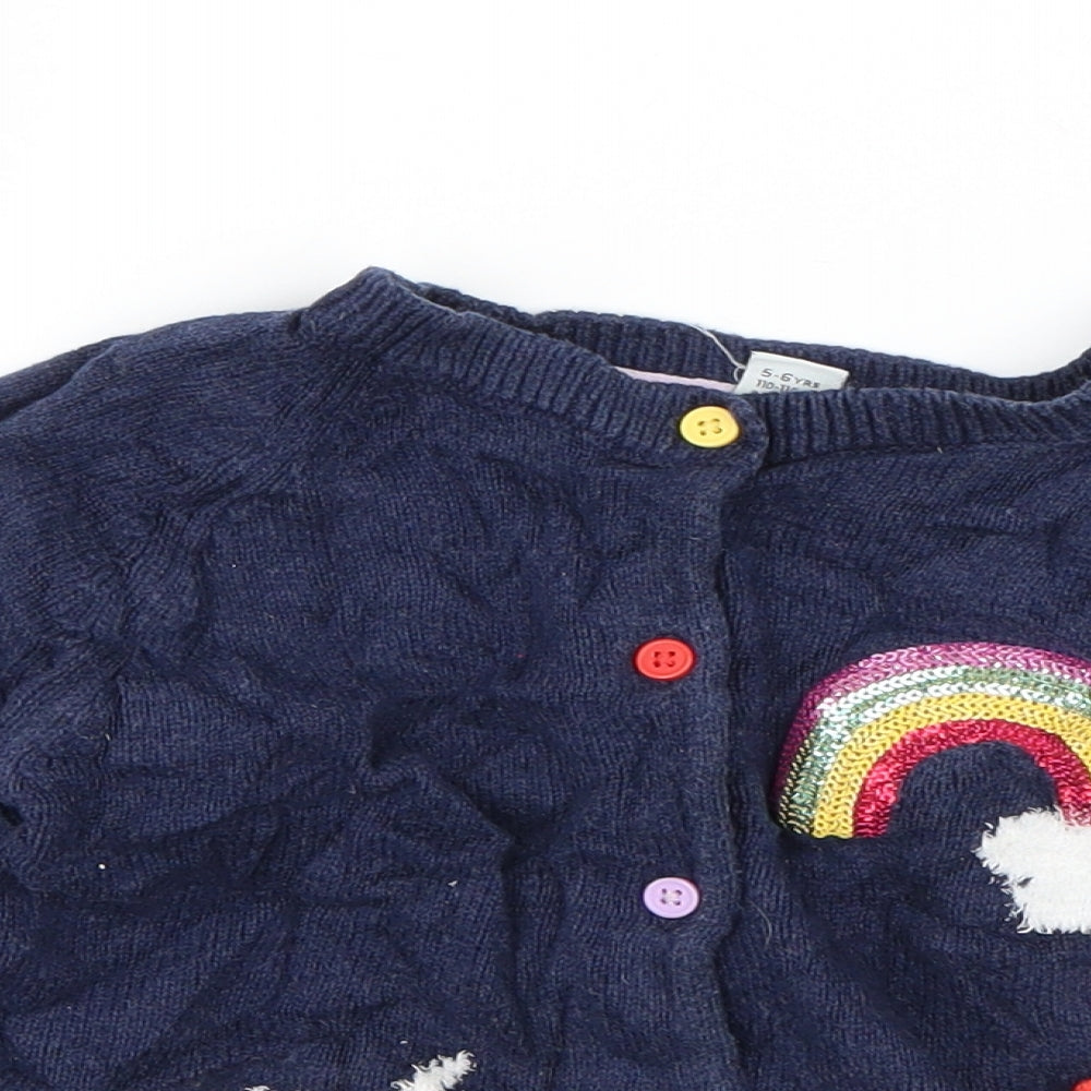 TU Girls Blue Round Neck  Cotton Cardigan Jumper Size 5-6 Years  Button - Unicorn