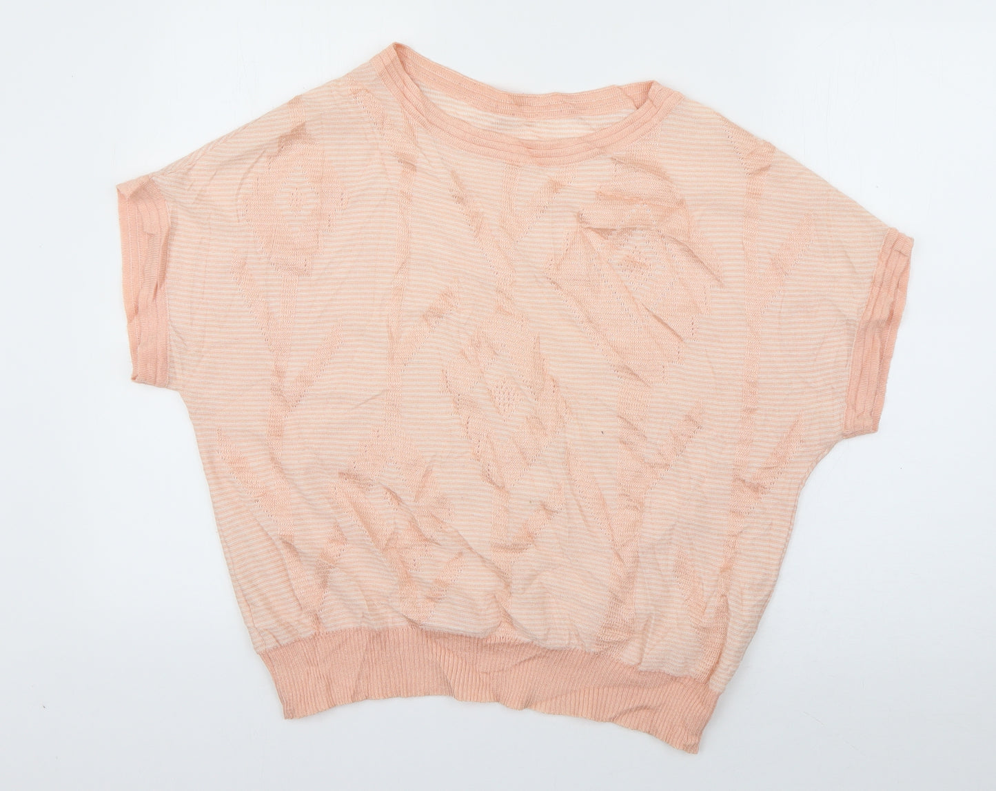 Preworn Womens Pink Roll Neck Geometric Polyester Pullover Jumper Size 10