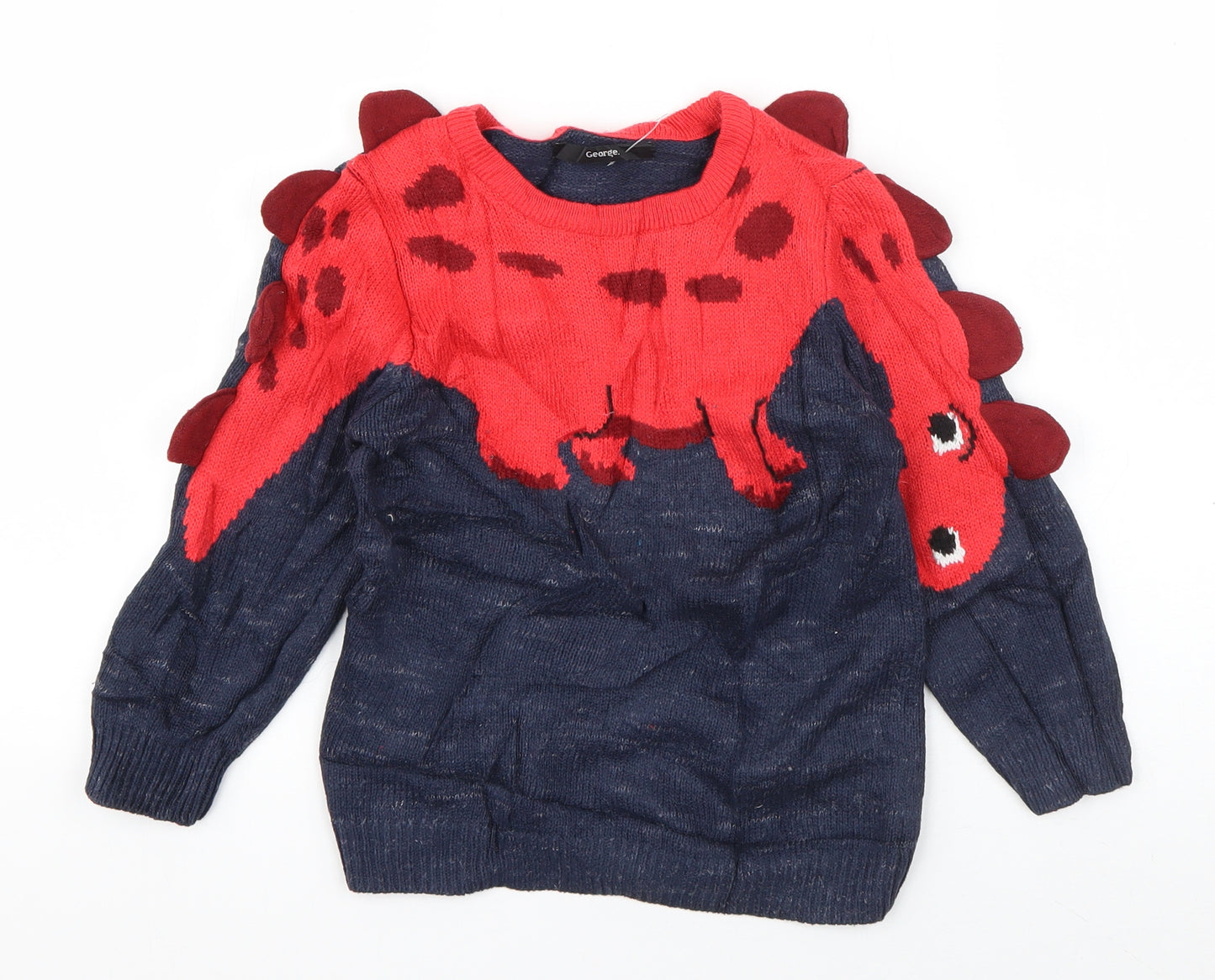 George Boys Blue Round Neck  Cotton Pullover Jumper Size 4-5 Years  Pullover - Dinosaur